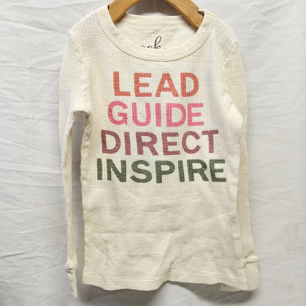 Peek Waffle Knit Thermal Kids Size M 6/7 Cream Graphic Inspirational Long Sleeve
